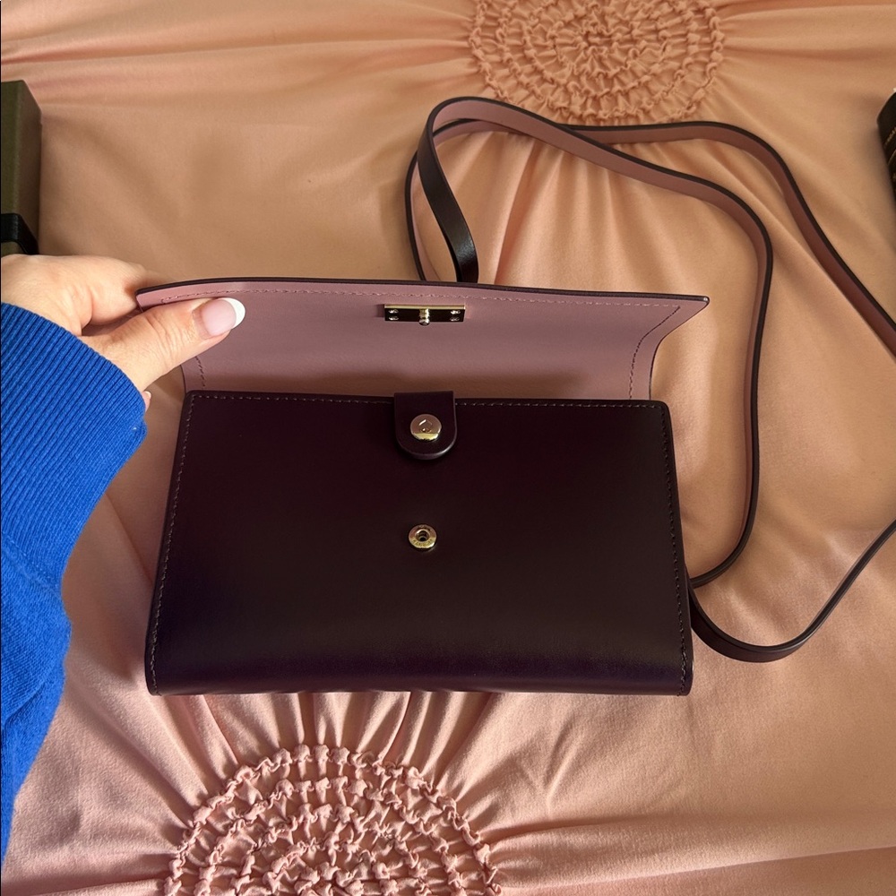 kate spade Plum Leather Crossbody with Gold Plaque - Picture 3 of 5